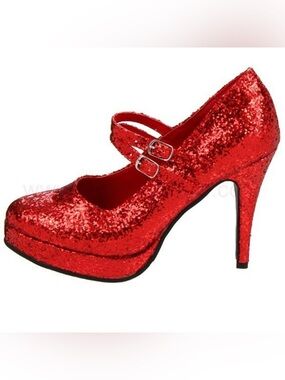 Ellie Shoes Size 8 421 Jane G Red Glitter Mary Jane Platform Heels Pin Up New